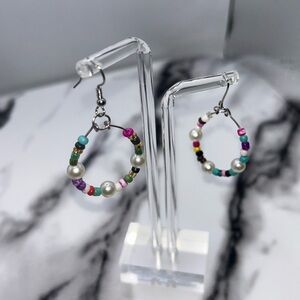 Multicolor Beaded Pearl Hoop Earrings